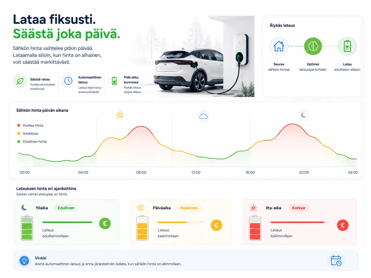 Saman 20 kWh latauksen hintaero halvalla ja kalliilla tunnilla pylväskaaviona